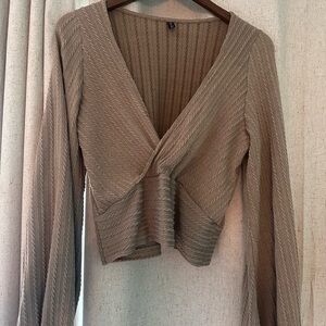 Zaful Tan Ribbed Knit Top